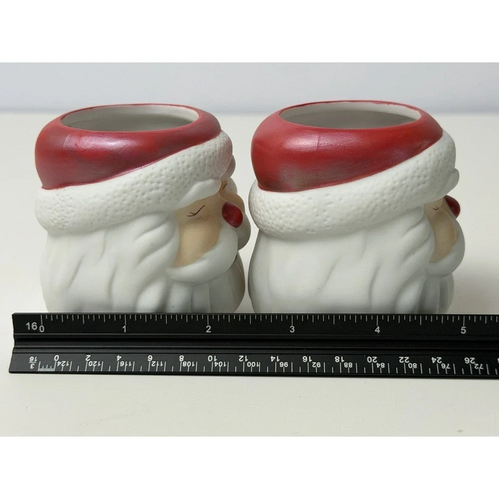 Hallmark Ceramic Santa Claus Head Votive Candle Holder MCM Pair Of VTG 1970s